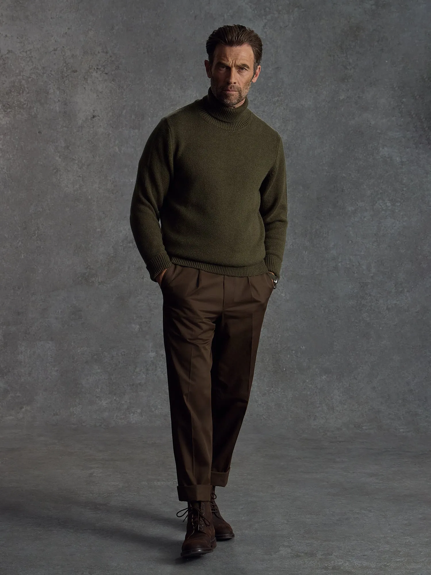 The Cashmere Submariner Rollneck - Green sold by Private White V.C.