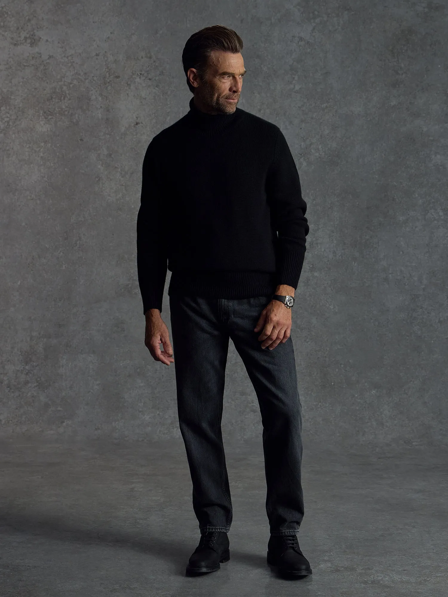 The Cashmere Submariner Rollneck - Black sold by Private White V.C.