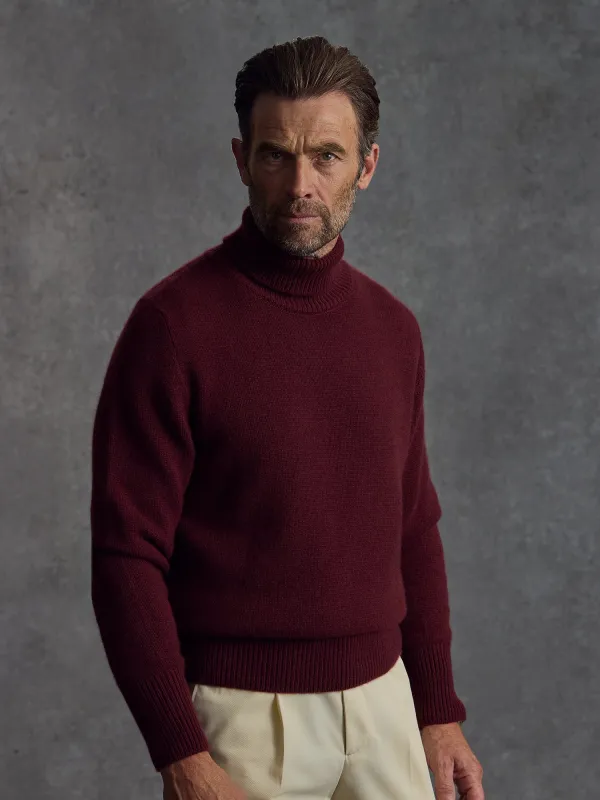 The Cashmere Submariner Rollneck - Crimson sold by Private White V.C.
