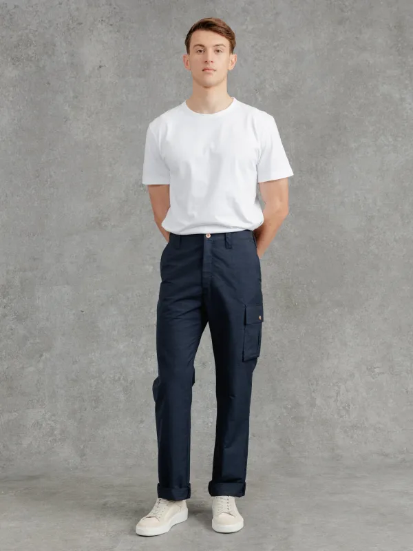 The Fitzrovia Cargo Trousers - Ink sold by Private White V.C.