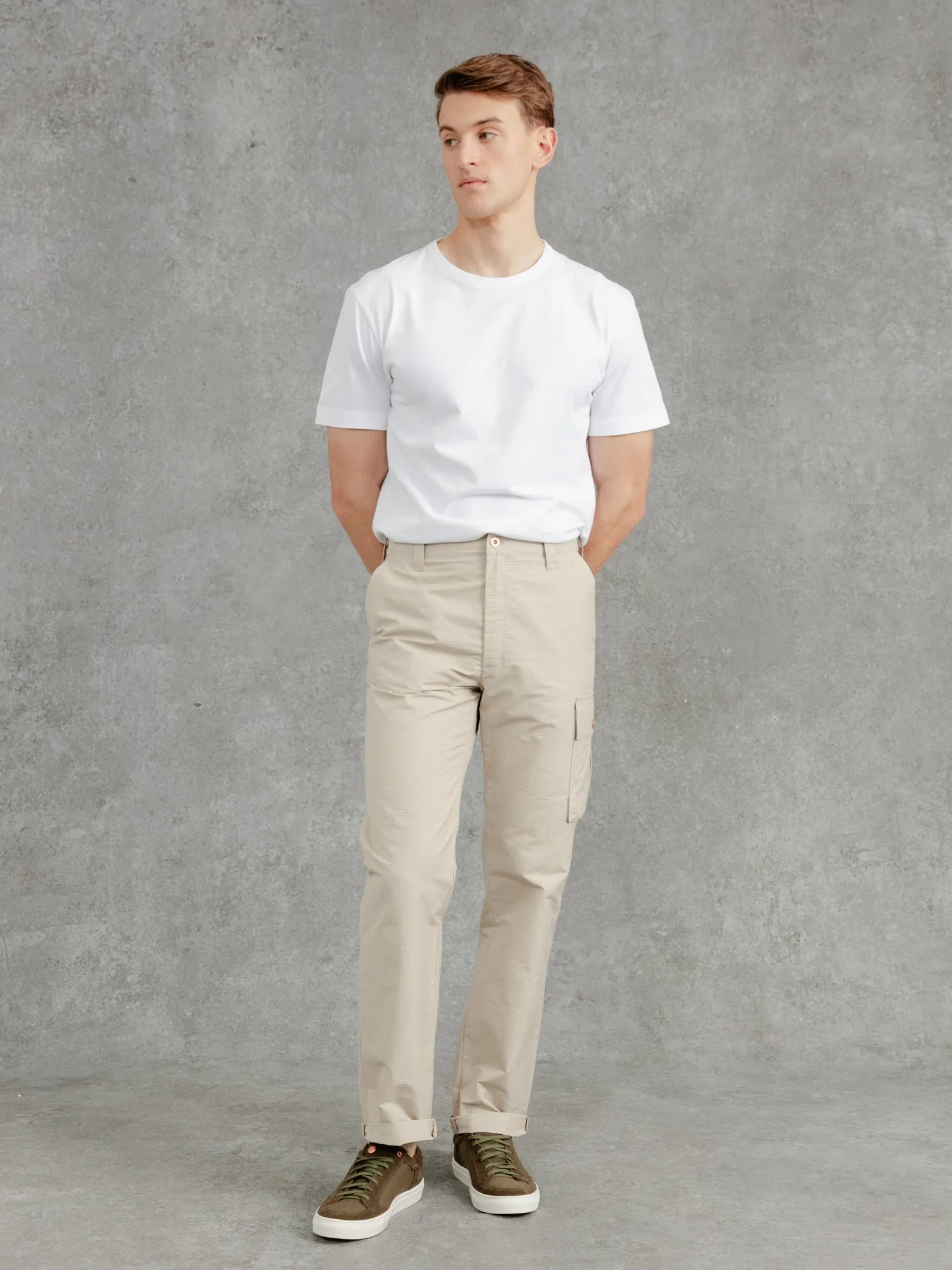 The Fitzrovia Cargo Trousers - Alabaster sold by Private White V.C.