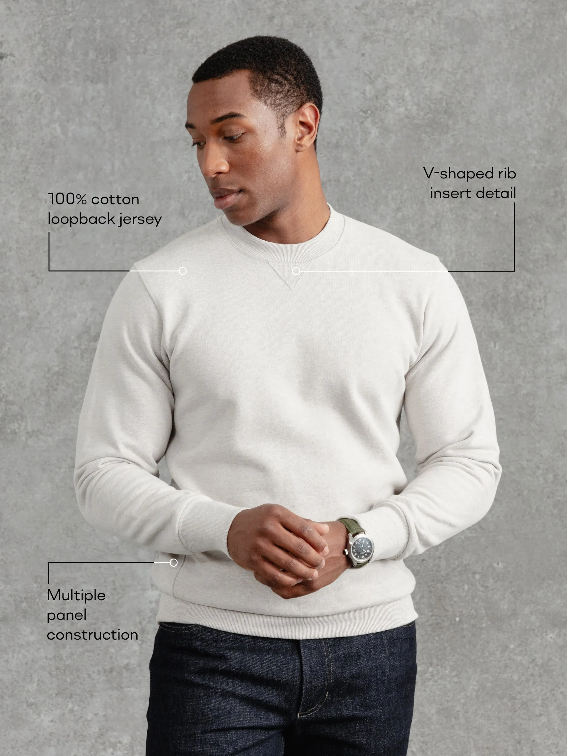 The PW Crew Neck Sweat 2.0 - Pebble sold by Private White V.C. product image thumbnail 2