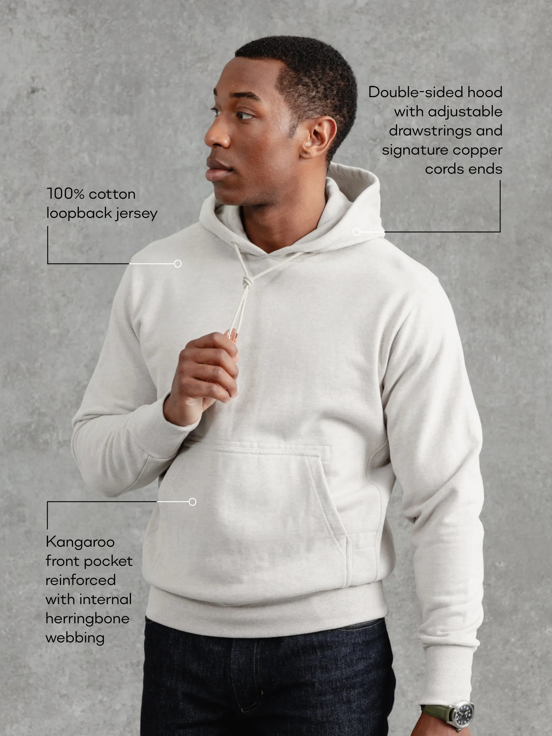 The Eden Hoodie 2.0 - Pebble sold by Private White V.C. product image thumbnail 2