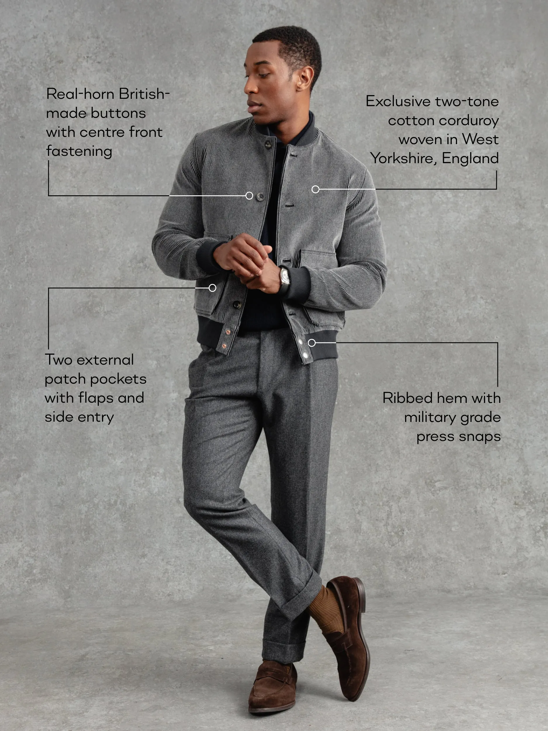 The Coniston Cord Bomber - Cobble Grey sold by Private White V.C. product image thumbnail 2