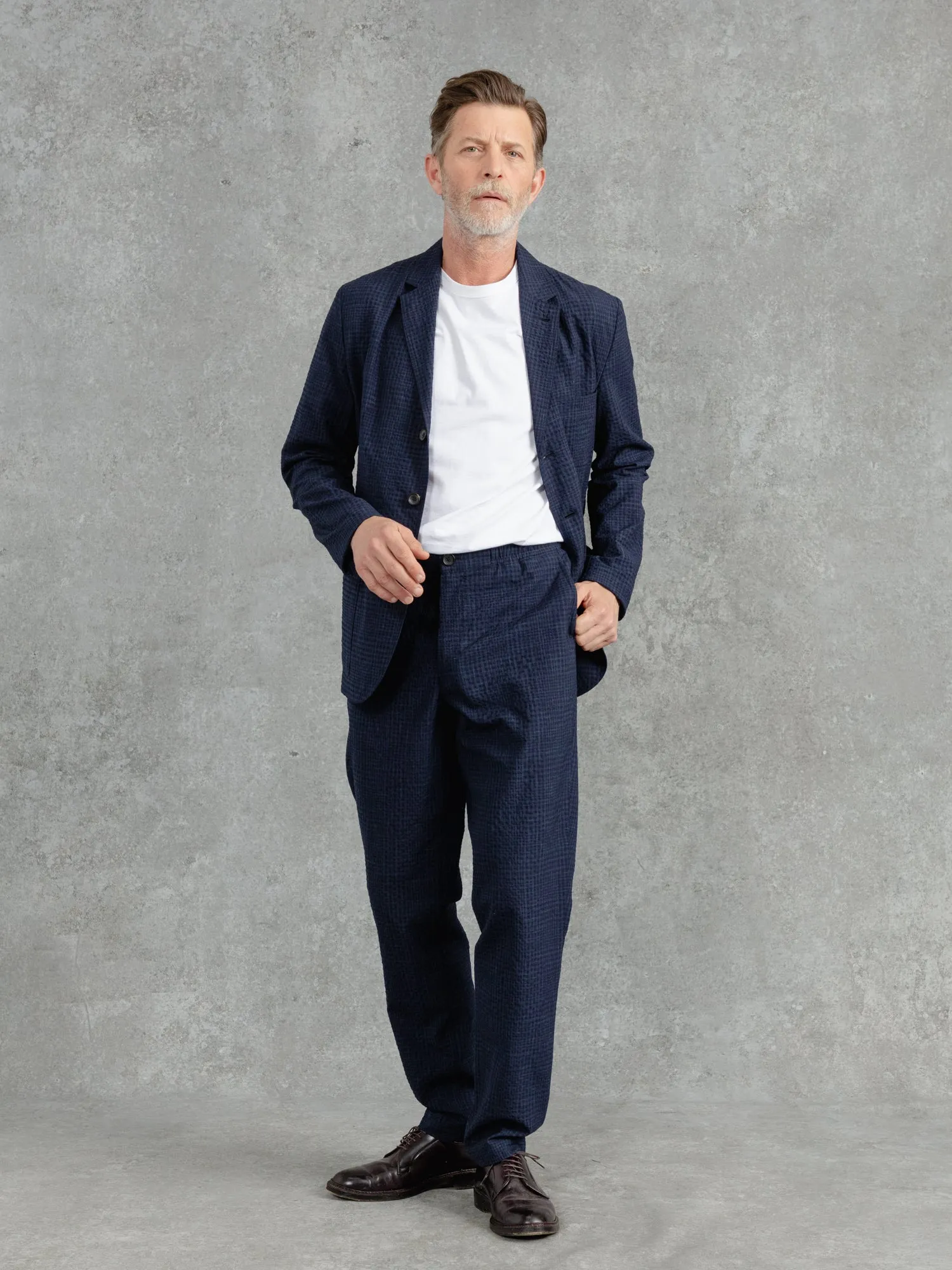 The Loro Piana Seersucker Blazer - Ink sold by Private White V.C.