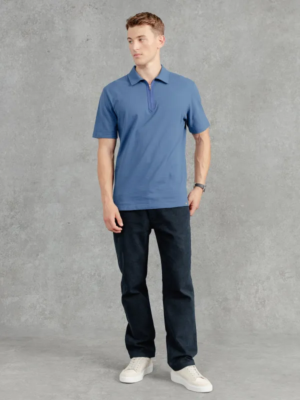 The Ashley Zip Polo - Prussian Blue sold by Private White V.C.