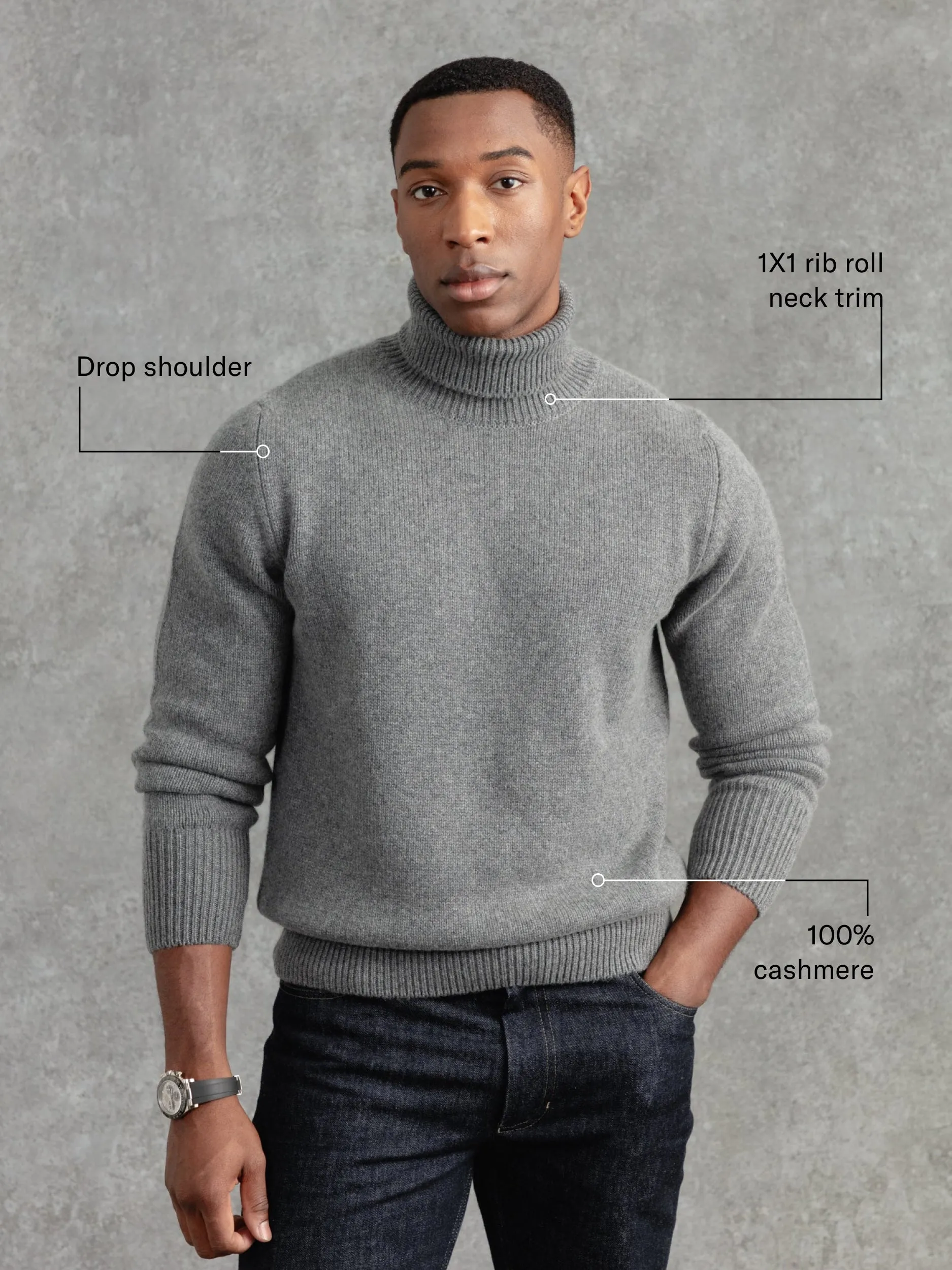 The Cashmere Submariner Rollneck - Cobble Grey sold by Private White V.C. product image thumbnail 2