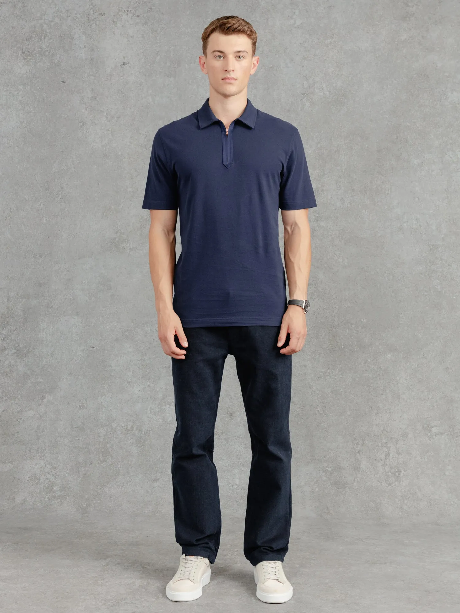 The Ashley Zip Polo - Ink sold by Private White V.C.