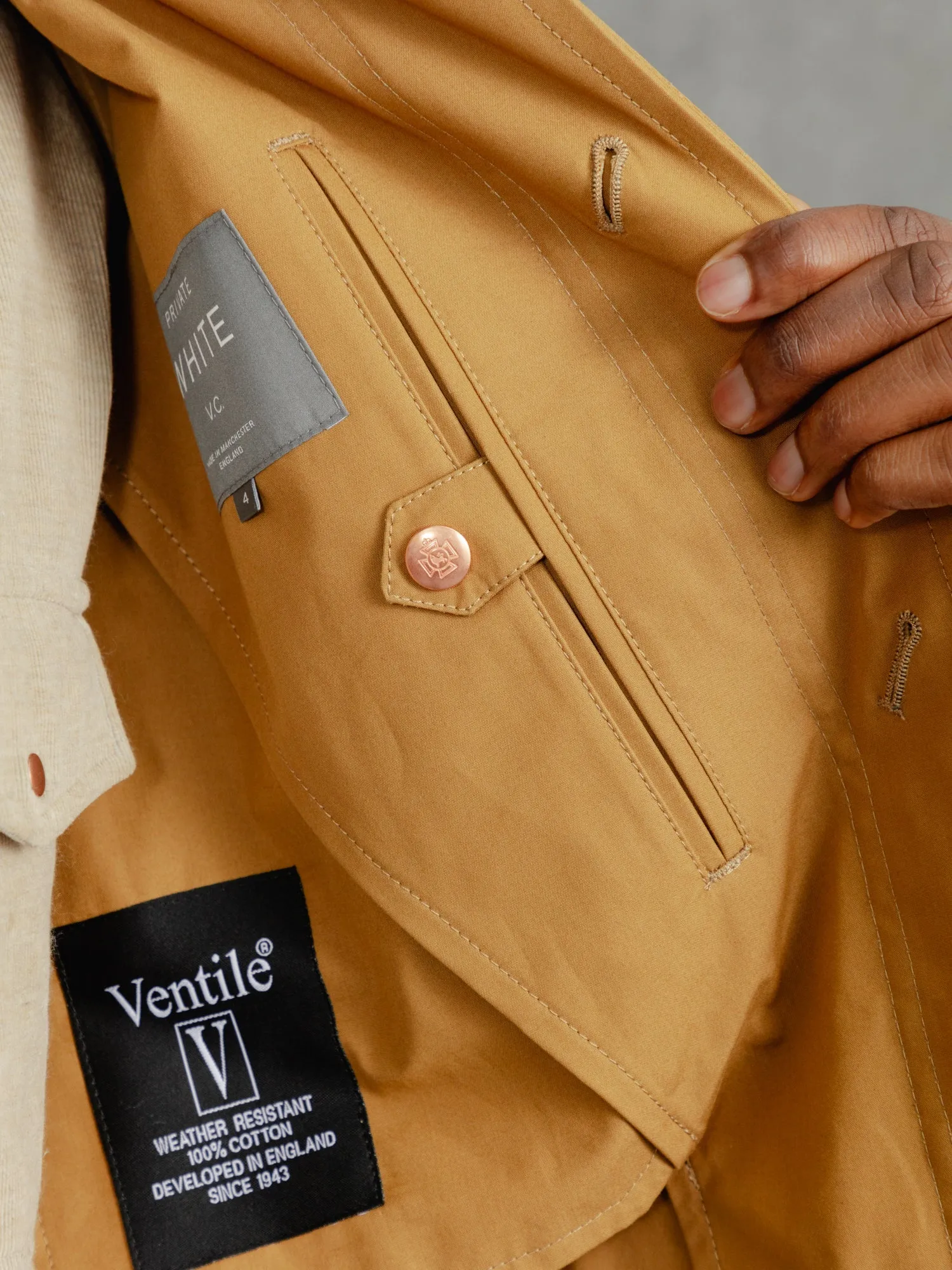 The Ventile® Raglan Raincoat - Yellow Ochre sold by Private White V.C. product image thumbnail 5