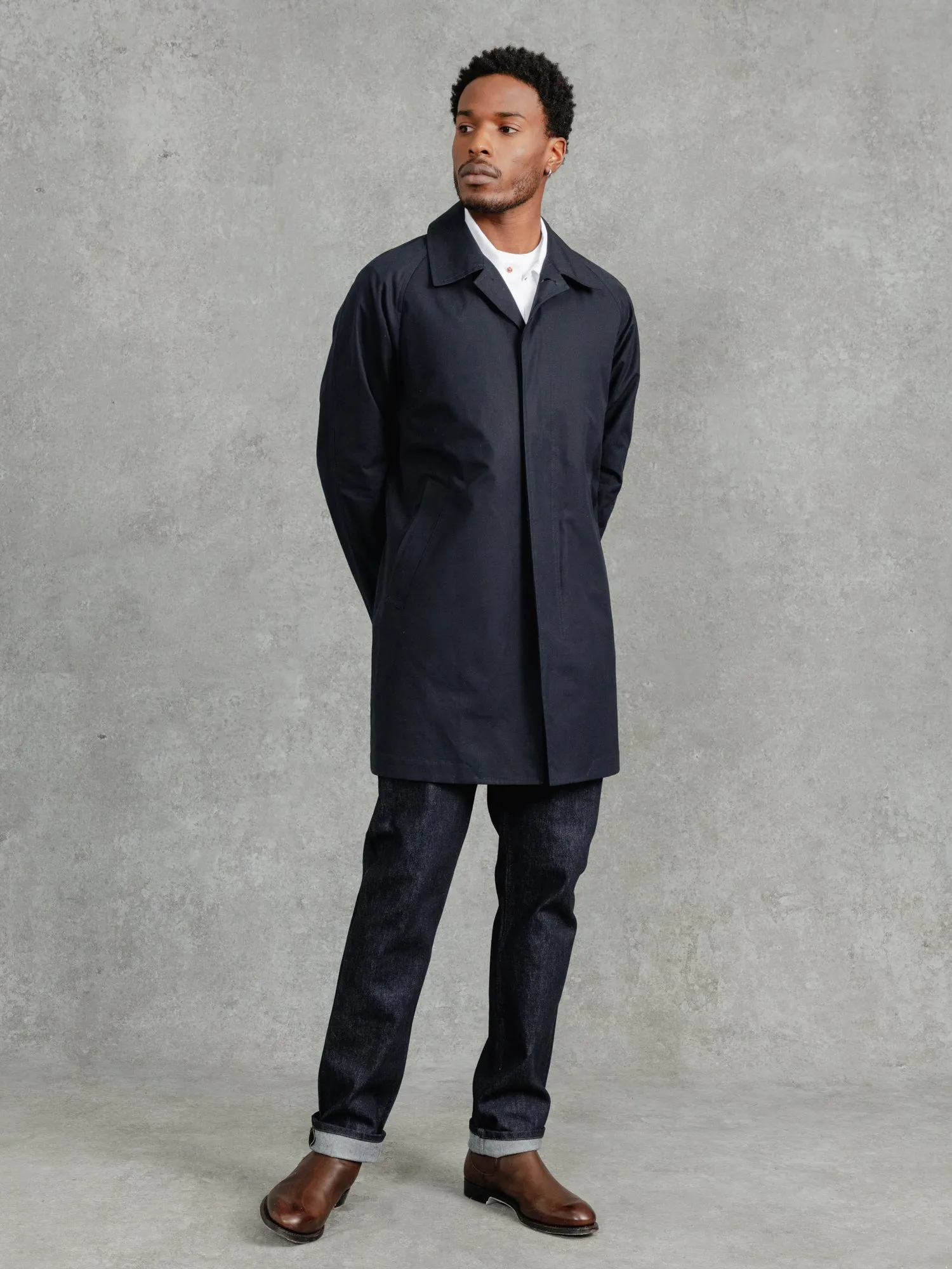 The Ventile® Raglan Raincoat - Ink sold by Private White V.C.