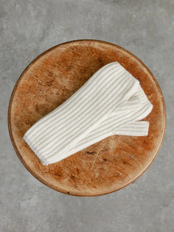 The Tipped Cashmere Wrist Warmers - Flake White made by Private White V.C.
