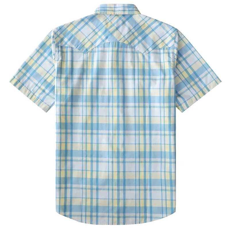 Dubinik® Men's Pearl Snap Sawtooth Pocket Western Plaid Shirt Short Sleeve#47022 sold by Dubinik product image thumbnail 2