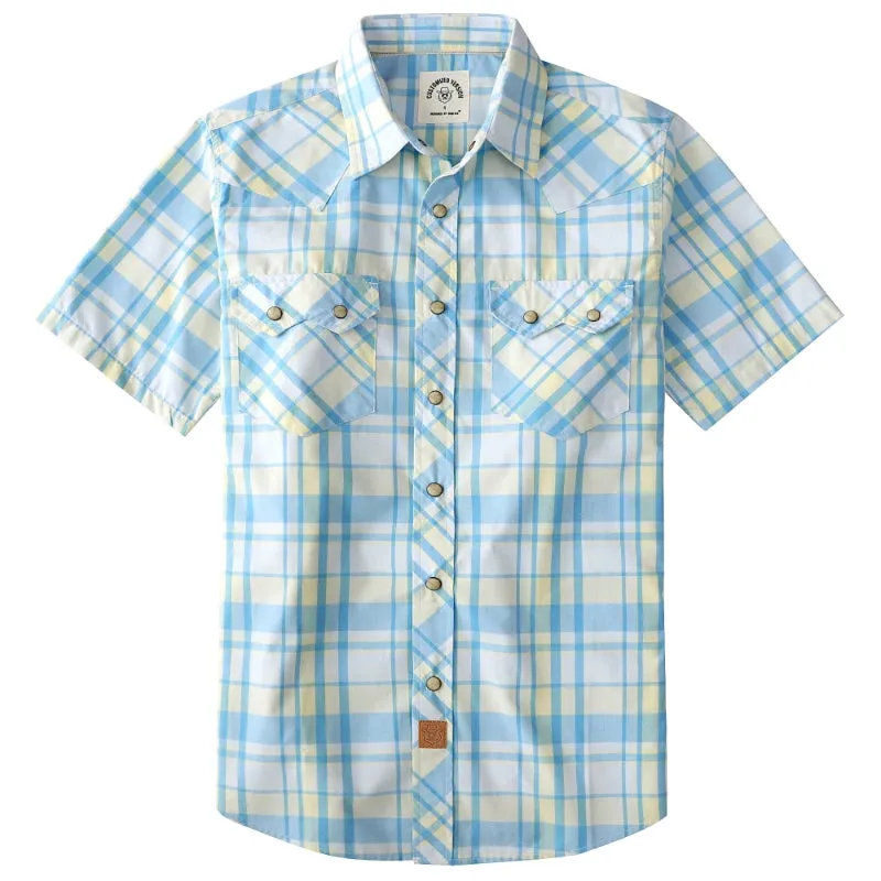 Dubinik® Men's Pearl Snap Sawtooth Pocket Western Plaid Shirt Short Sleeve#47022 made by Dubinik
