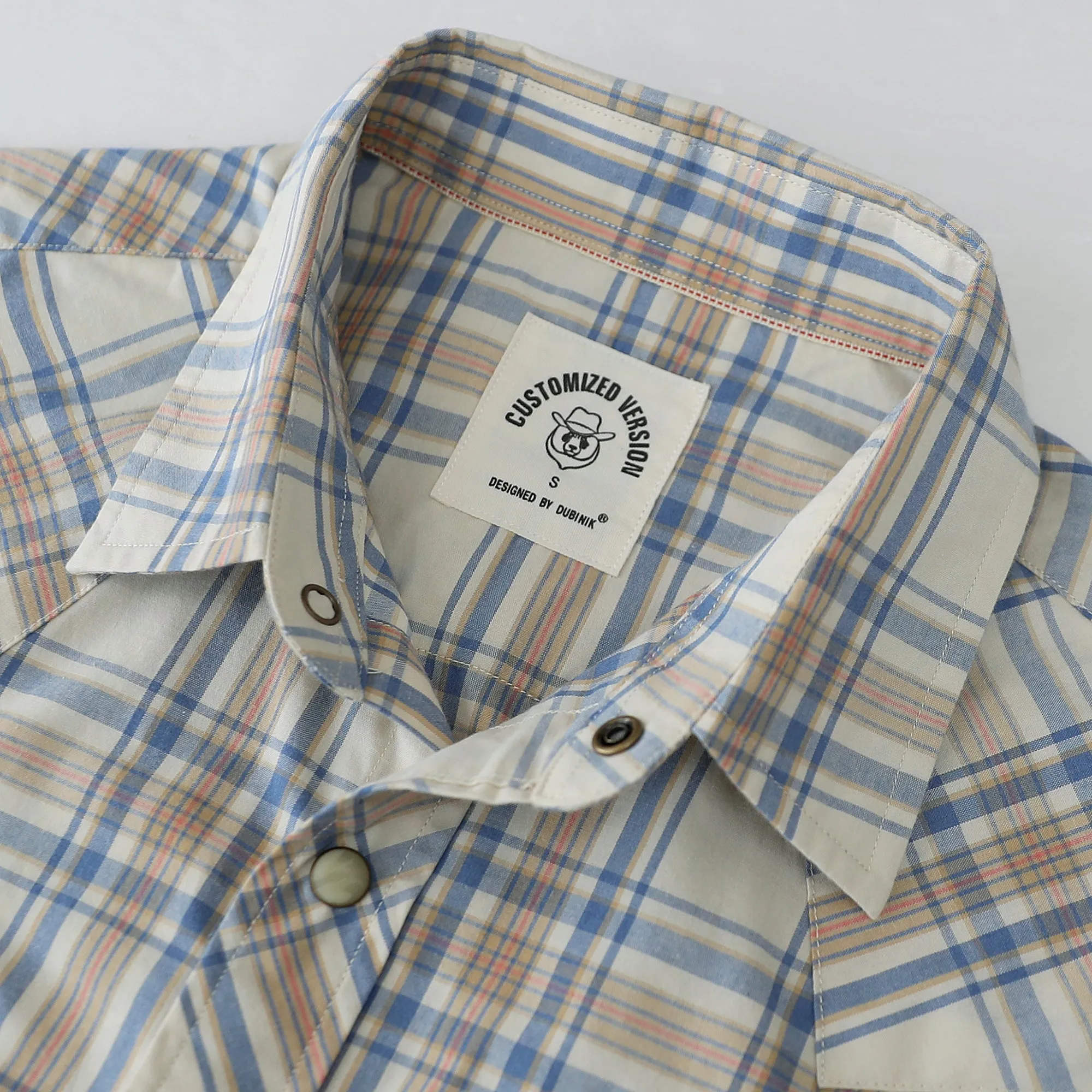 Dubinik® Men's Pearl Snap Sawtooth Pocket Western Plaid Shirt Short Sleeve#47023 sold by Dubinik product image thumbnail 3