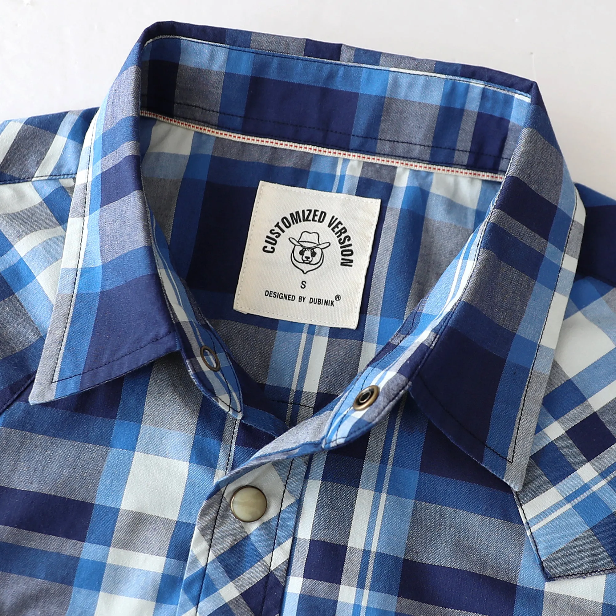 Dubinik® Men's Pearl Snap Sawtooth Pocket Western Plaid Shirt Short Sleeve#47003 sold by Dubinik product image thumbnail 3