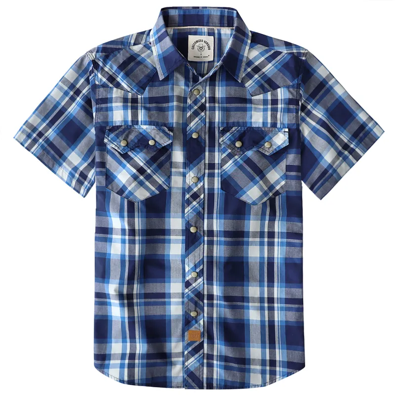 Dubinik® Men's Pearl Snap Sawtooth Pocket Western Plaid Shirt Short Sleeve#47003 made by Dubinik