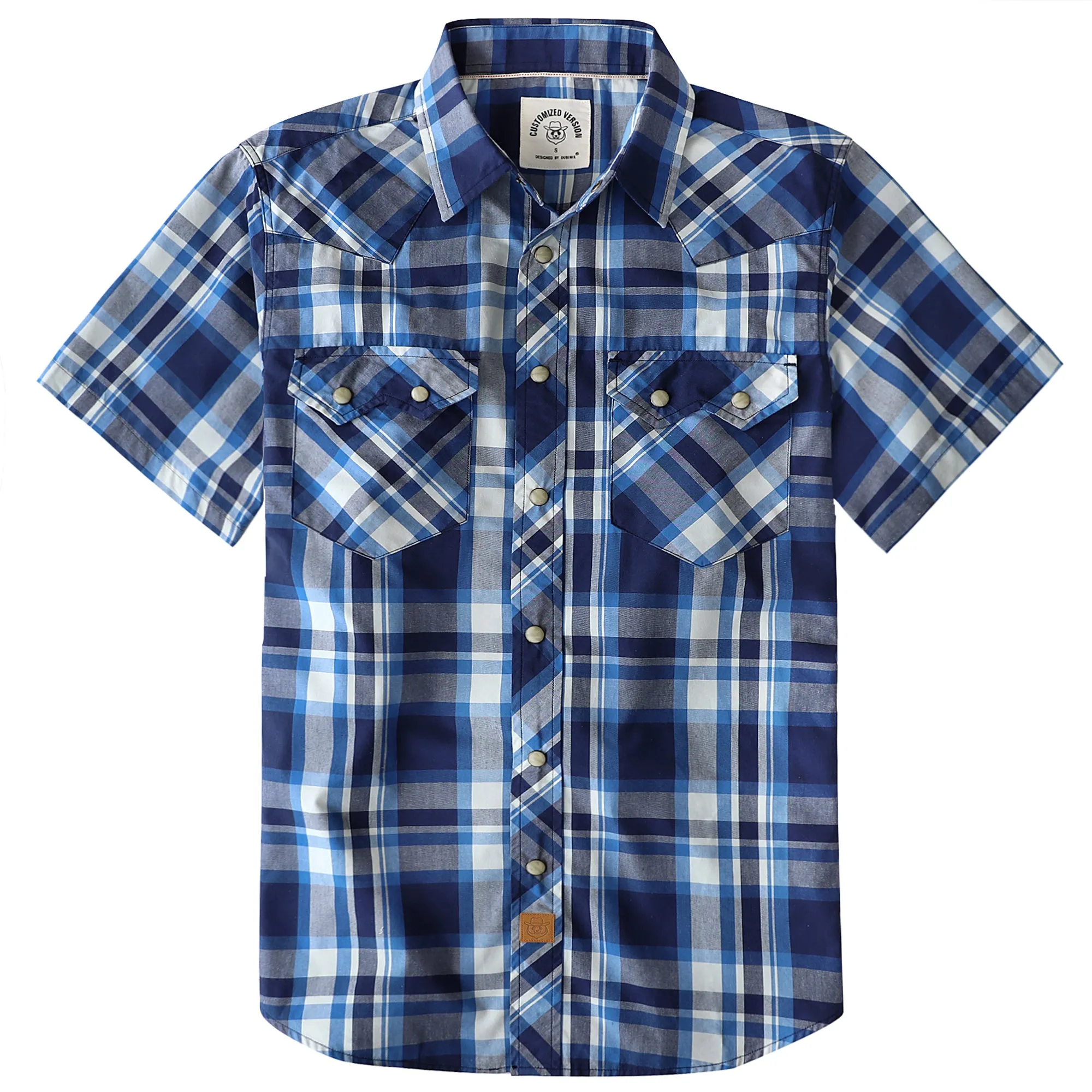 Dubinik® Men's Pearl Snap Sawtooth Pocket Western Plaid Shirt Short Sleeve#47003 sold by Dubinik