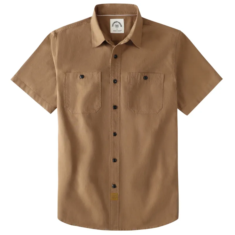 Dubinik® Dark Brown Solid Mens Short Sleeve Casual Cotton Regular Fit Lightweight Pocket Chambray Mens Short Sleeve#0057011 made by Dubinik