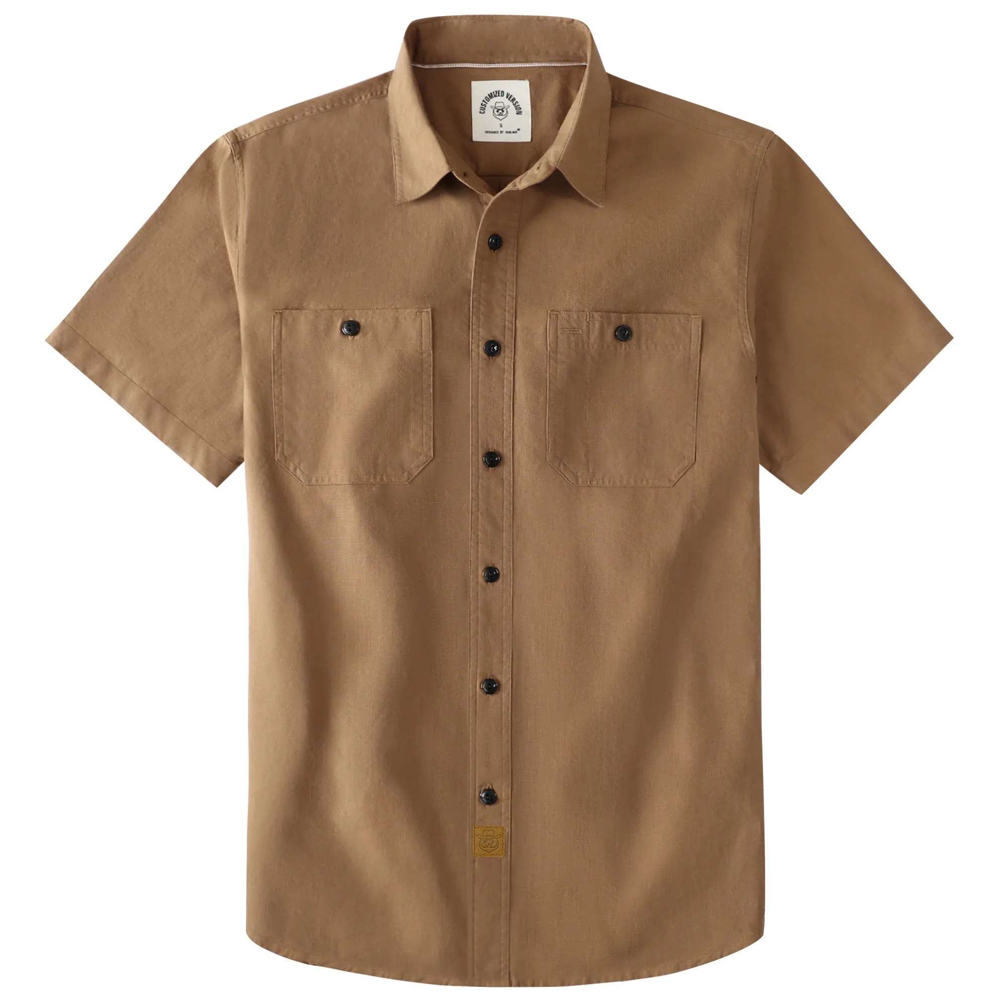 Dubinik® Dark Brown Solid Mens Short Sleeve Casual Cotton Regular Fit Lightweight Pocket Chambray Mens Short Sleeve#0057011 sold by Dubinik