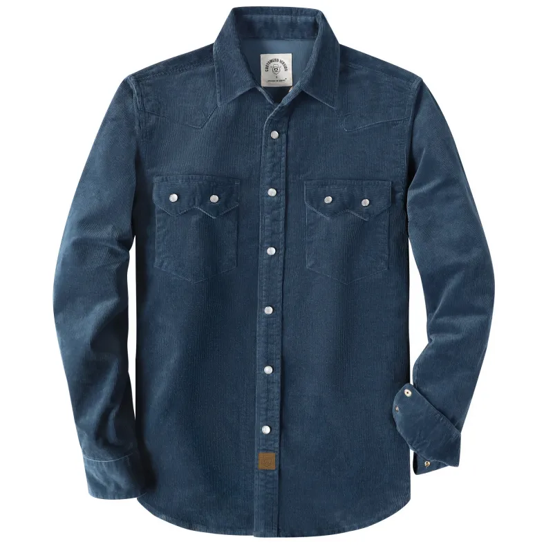 Dubinik® 10oz Corduroy Jacket Men Sawtooth Snap Pocket Casual Cotton Pearl Snap Western Work Shirts Vintage Long Sleeve#32008 made by Dubinik