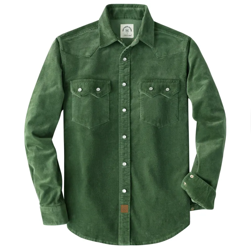 Dubinik® 10oz Corduroy Jacket Men Sawtooth Snap Pocket Casual Cotton Pearl Snap Western Work Shirts Vintage Long Sleeve#32002 made by Dubinik