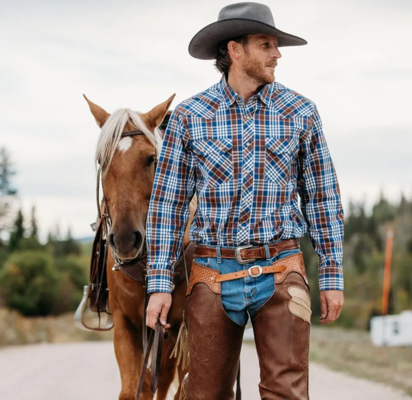 Dubinik® 4.1oz Pearl Snap Shirts For Men Long Sleeve Lightweight Casual Western Plaid Cowboy Cotton Vintage Work Shirt#48027 sold by Dubinik product image thumbnail 3