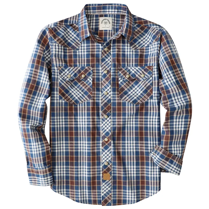 Dubinik® 4.1oz Pearl Snap Shirts For Men Long Sleeve Lightweight Casual Western Plaid Cowboy Cotton Vintage Work Shirt#48027 made by Dubinik