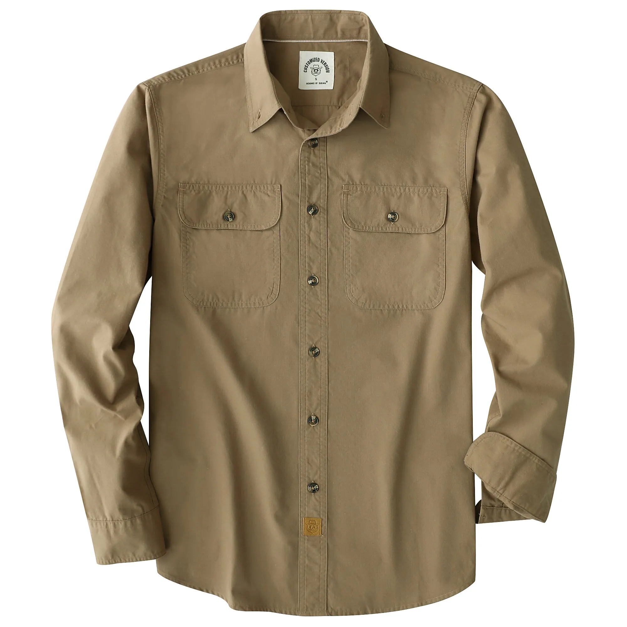 Dubinik® 4.1oz Mens Long Sleeve Button Down Solid Khaki Shirts Casual Plaid Shirt with Practical Double Pockets Comfortable and Soft#0050030 sold by Dubinik