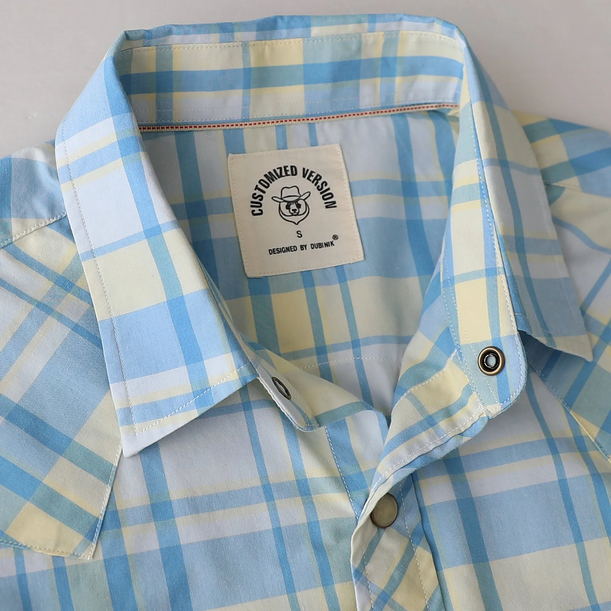 Dubinik® 4.1oz Pearl Snap Shirts For Men Long Sleeve Lightweight Casual Western Plaid Cowboy Cotton Vintage Work Shirt#48022 sold by Dubinik product image thumbnail 3