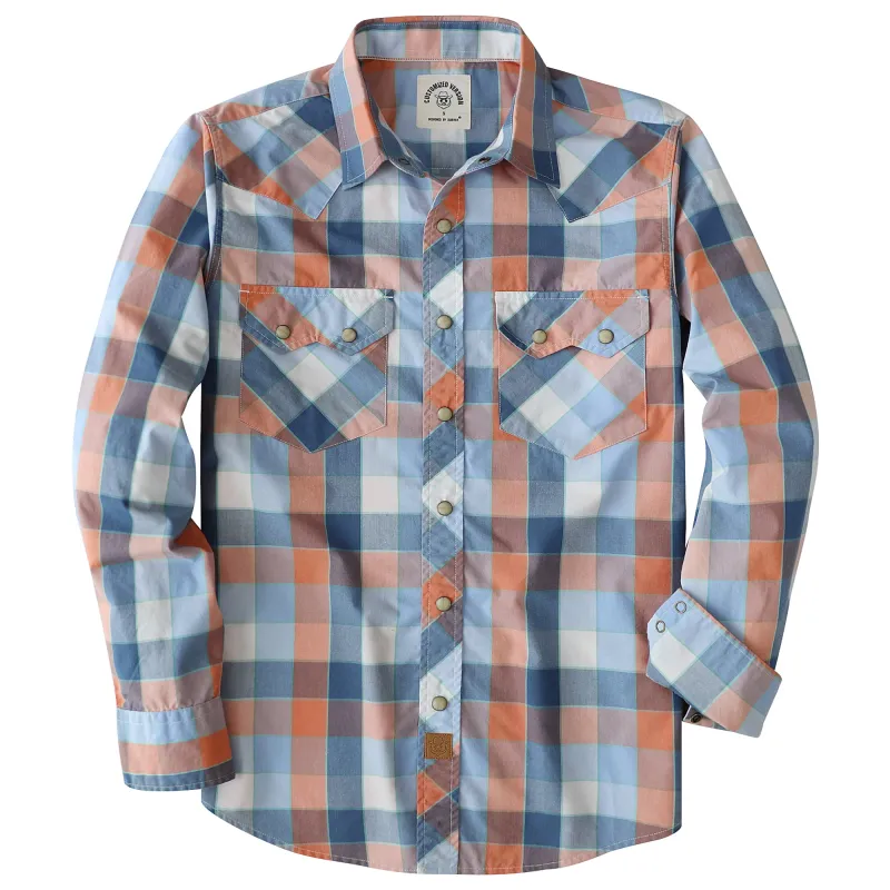 Dubinik® 4.1 oz Pearl Snap Shirts For Men Long Sleeve Lightweight Casual Sawtooth Pocket Western Plaid Cowboy Cotton Vintage Work Shirt#48020 made by Dubinik