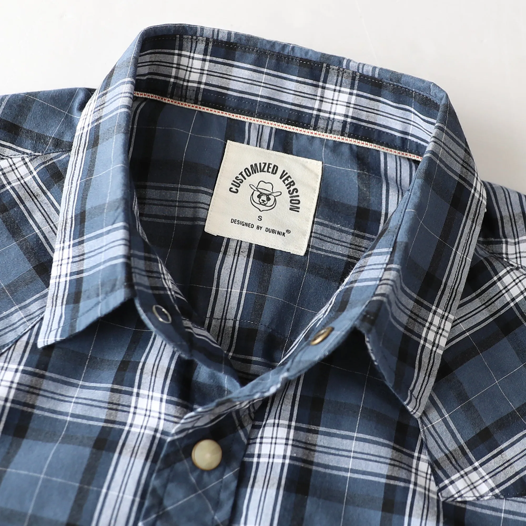 Dubinik® 4.1oz Pearl Snap Shirts For Men Long Sleeve Lightweight Casual Western Plaid Cowboy Cotton Vintage Work Shirt#48015 sold by Dubinik product image thumbnail 5