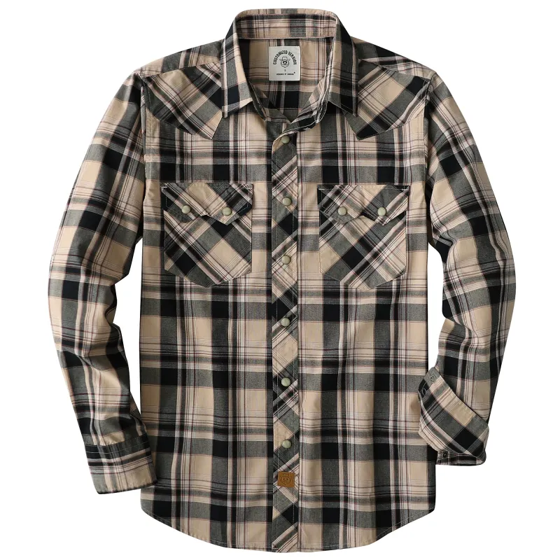Dubinik® 4.1oz Pearl Snap Shirts For Men Long Sleeve Lightweight Casual Sawtooth Pocket Western Plaid Cowboy Cotton Vintage Work Shirt#48004 made by Dubinik
