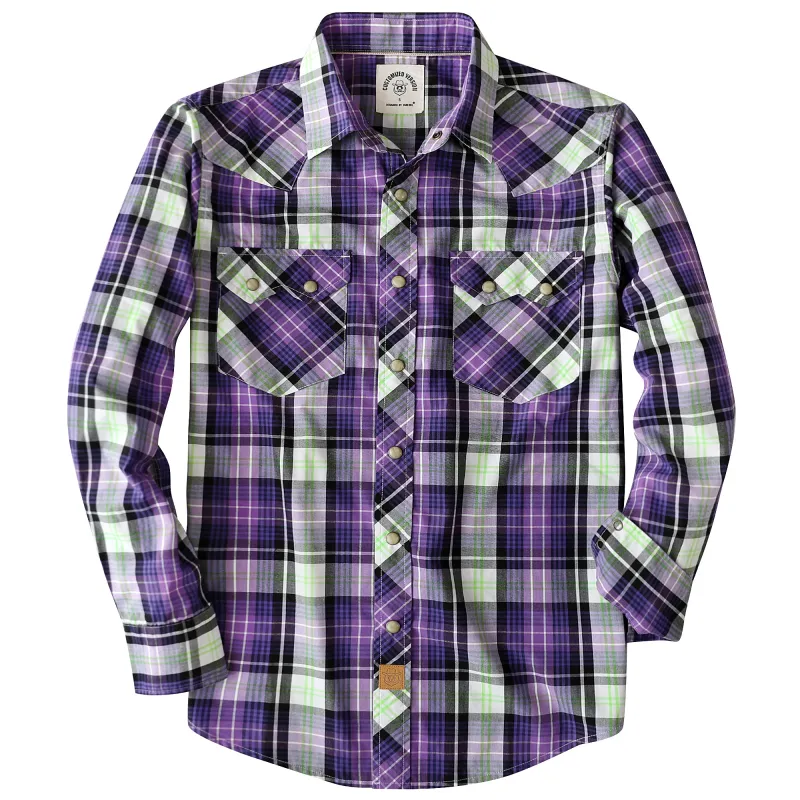 Dubinik® 4.1oz Pearl Snap Shirts For Men Long Sleeve Lightweight Casual Western Plaid Cowboy Cotton Vintage Work Shirt#48002 made by Dubinik