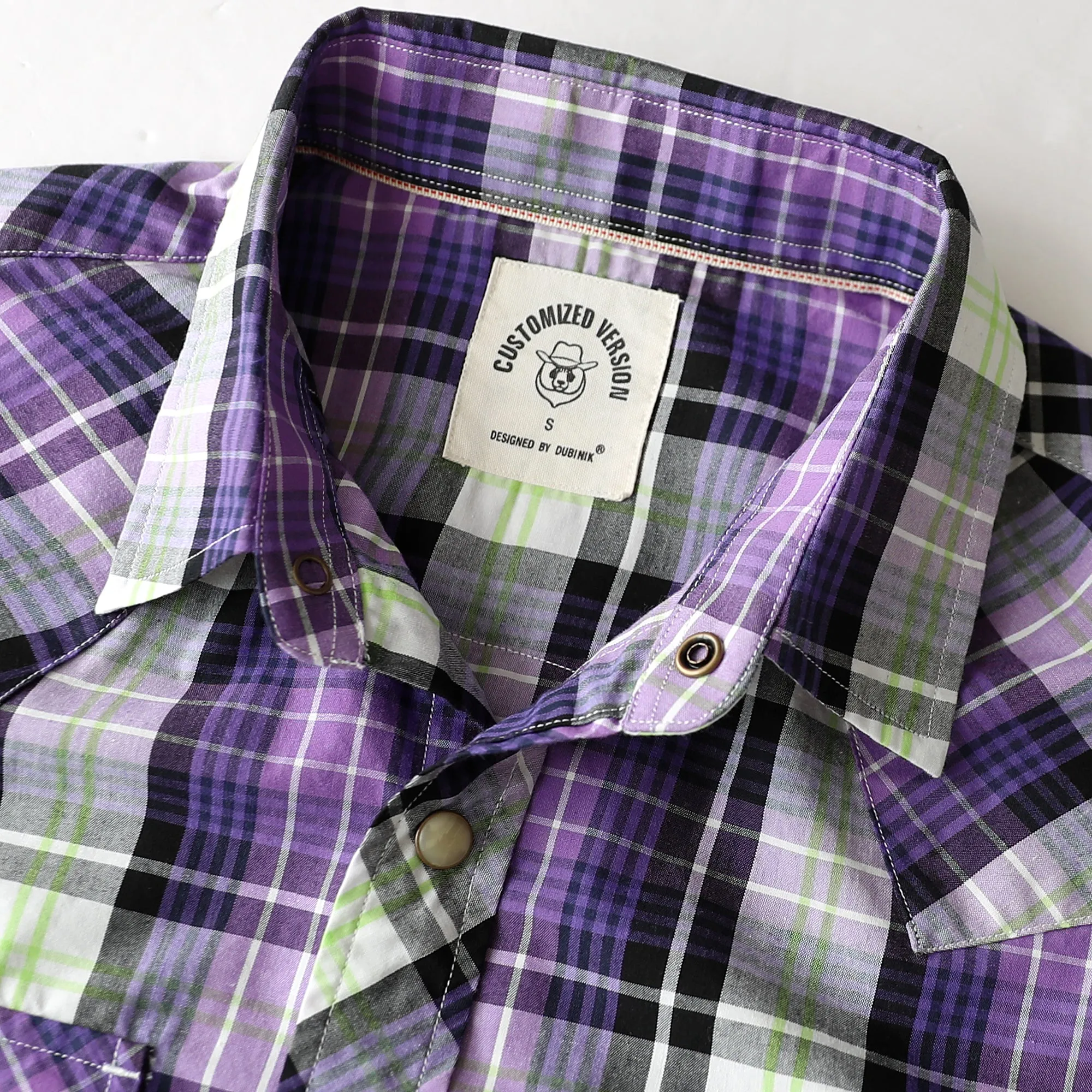 Dubinik® 4.1oz Pearl Snap Shirts For Men Long Sleeve Lightweight Casual Western Plaid Cowboy Cotton Vintage Work Shirt#48002 sold by Dubinik product image thumbnail 3
