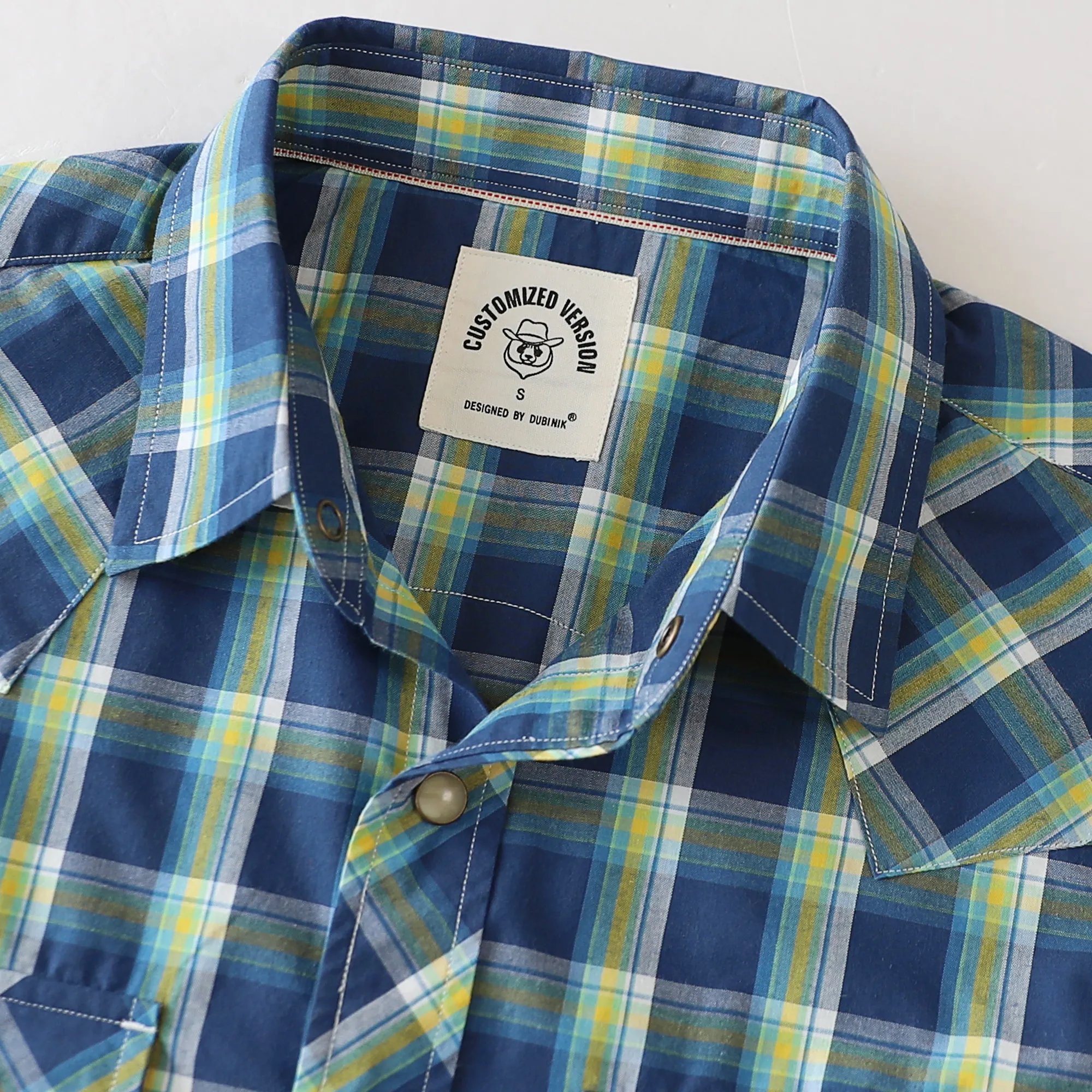 Dubinik® 4.1oz Pearl Snap Shirts For Men Long Sleeve Lightweight Casual Western Plaid Cowboy Cotton Vintage Work Shirt#48017 sold by Dubinik product image thumbnail 3