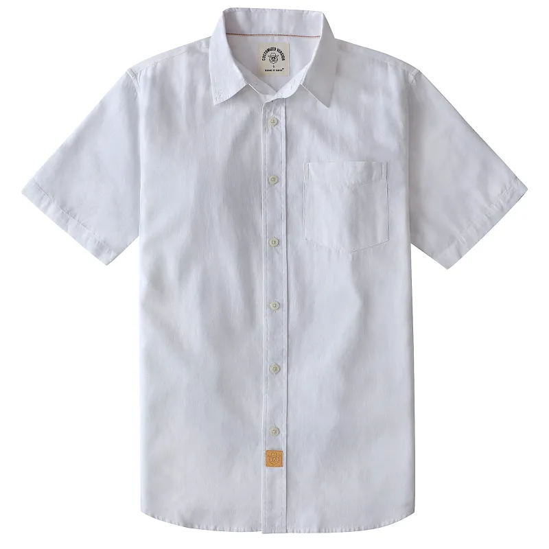 Dubinik® Pure White Mens Short Sleeve Button Down Shirts 100% Cotton Plaid Men's Casual Button-Down Shirts with Pocket#0108 made by Dubinik
