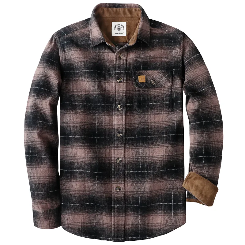 Dubinik® 10.8oz Ultra Heavyweight Flannel Shirt for Men Long Sleeve Casual Soft Pure Cotton Plaid Warm Suede Cuffs#0082009 made by Dubinik