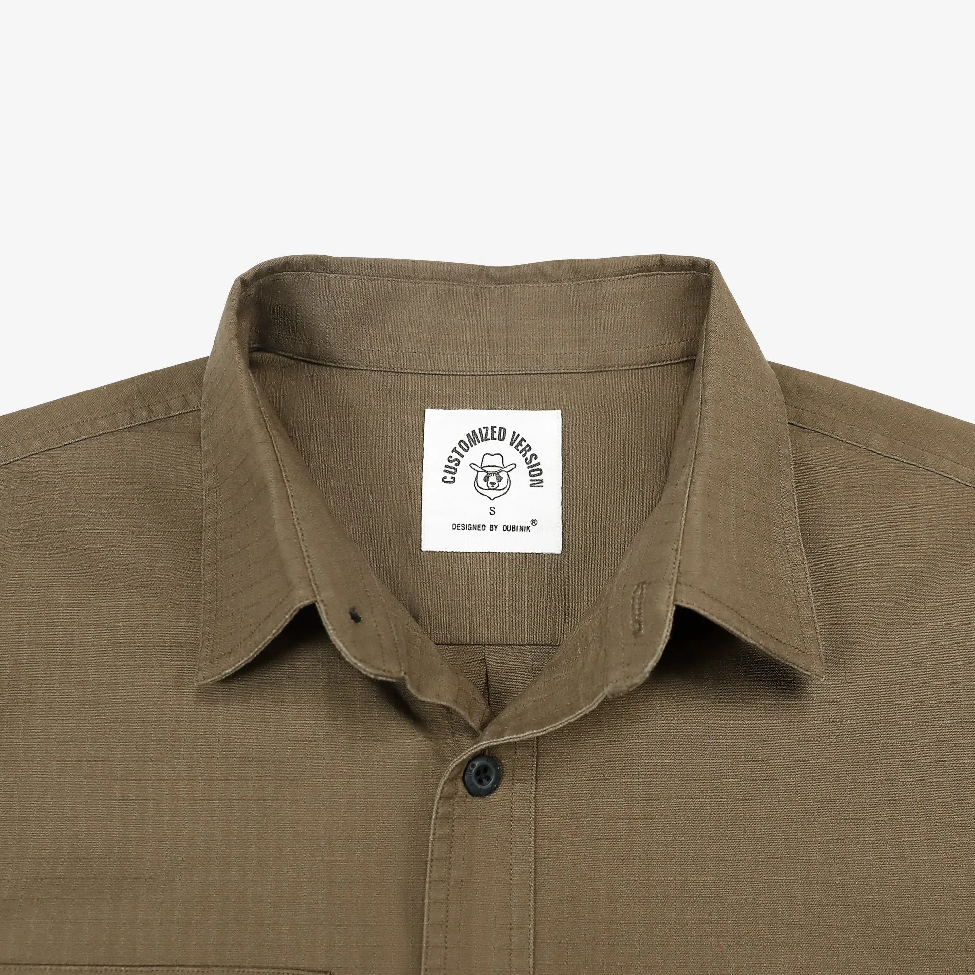 Dubinik® Mens Short Sleeve Button Down Shirts Two Pocket Vintage Mens Work Shirt Dark Khaki Cotton Mens Shirts Casual with Stretch#0055003 sold by Dubinik product image thumbnail 3