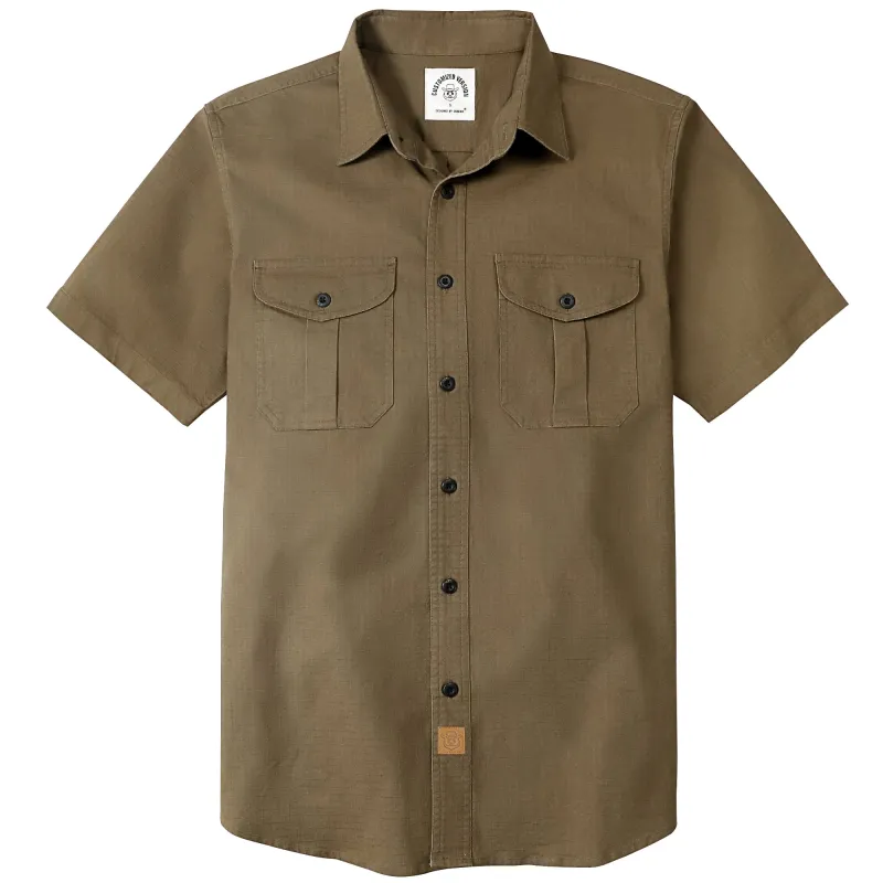 Dubinik® Mens Short Sleeve Button Down Shirts Two Pocket Vintage Mens Work Shirt Dark Khaki Cotton Mens Shirts Casual with Stretch#0055003 made by Dubinik