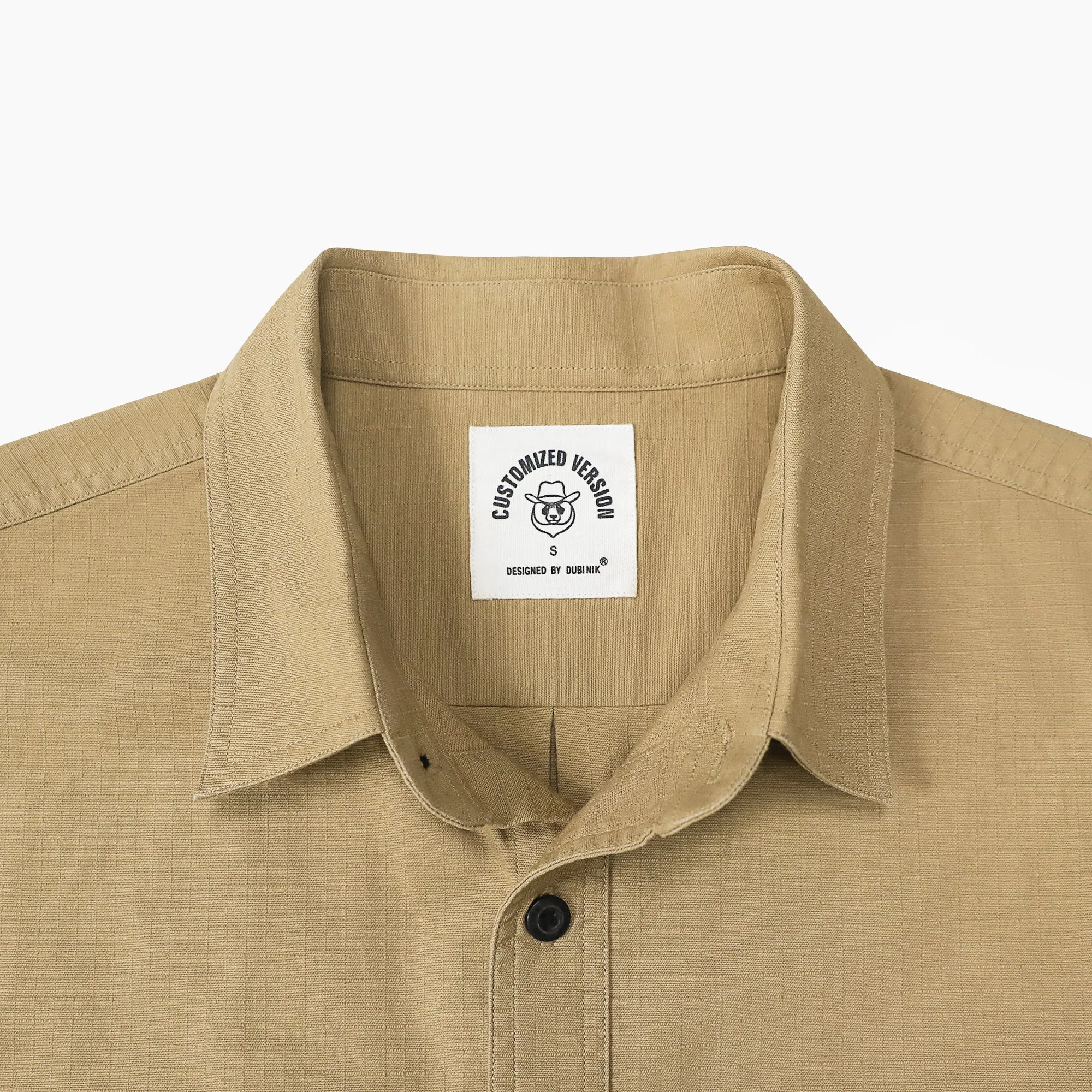 Dubinik® Mens Short Sleeve Button Down Shirts Two Pocket Vintage Mens Work Shirt Khaki Cotton Mens Shirts Casual with Stretch#0055005 sold by Dubinik product image thumbnail 3