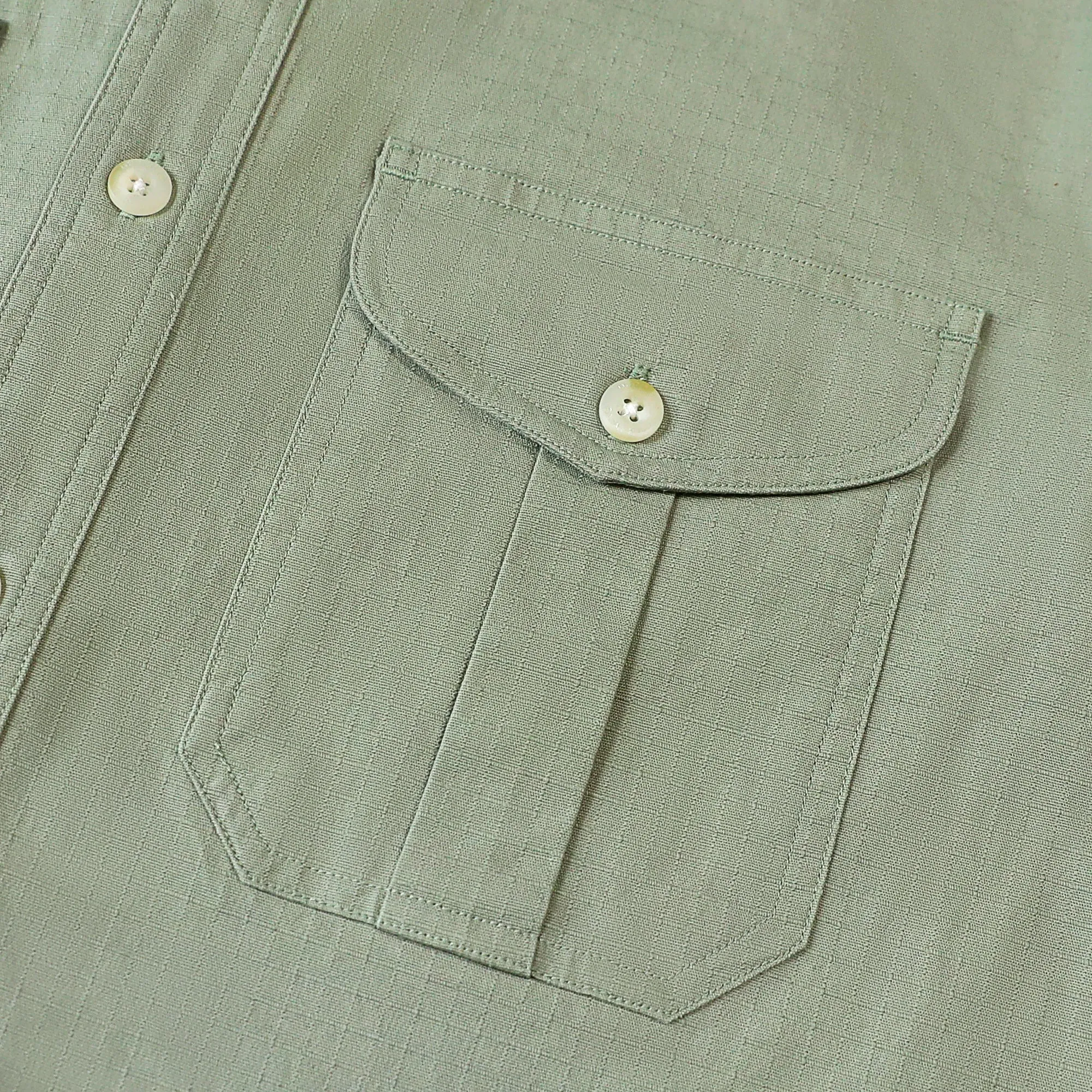 Dubinik® Mens Short Sleeve Button Down Shirts Two Pocket Vintage Mens Work Shirt Light Green Cotton Mens Shirts Casual with Stretch#0055006 sold by Dubinik product image thumbnail 5