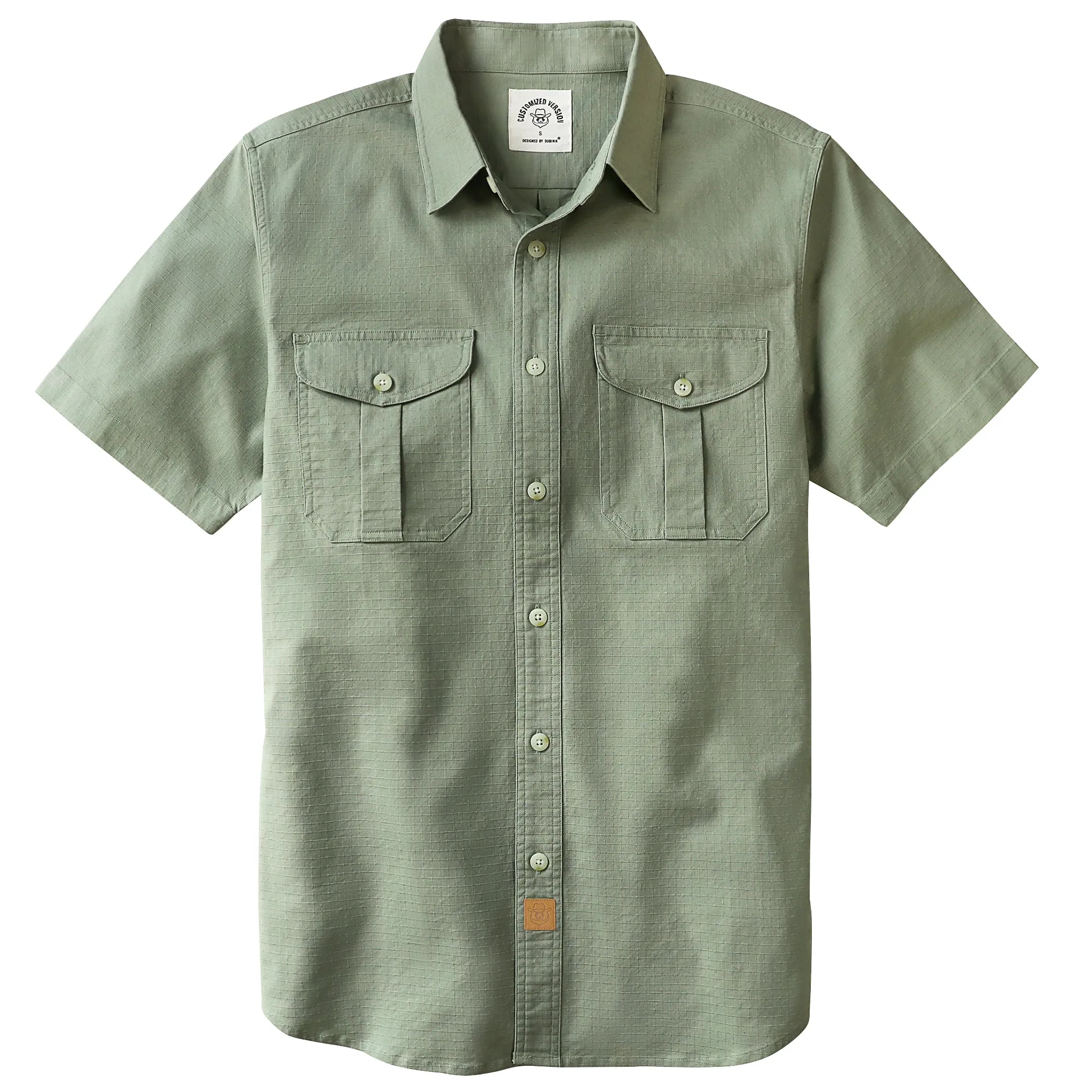 Dubinik® Mens Short Sleeve Button Down Shirts Two Pocket Vintage Mens Work Shirt Light Green Cotton Mens Shirts Casual with Stretch#0055006 sold by Dubinik