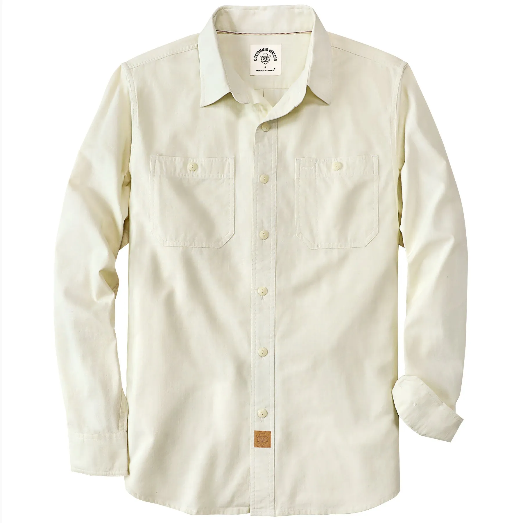 Dubinik® 5.5oz Beige Chambray Long Sleeve Button-Front Closure Pocket Cotton Workshirt#58007 sold by Dubinik