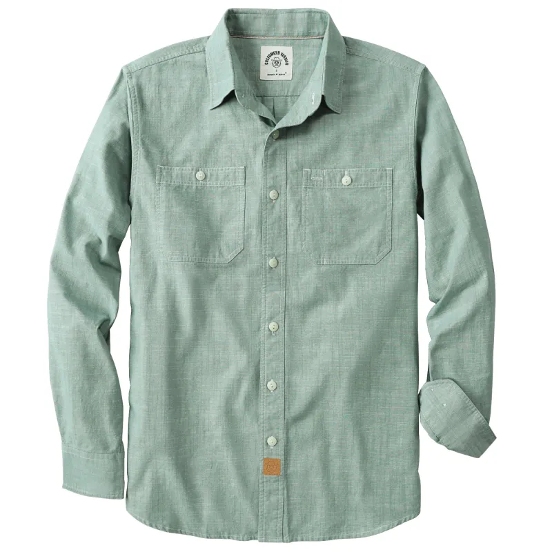Dubinik® 5.5oz Light Green Chambray Long Sleeve Button-Front Closure Pocket Cotton Workshirt#58005 made by Dubinik