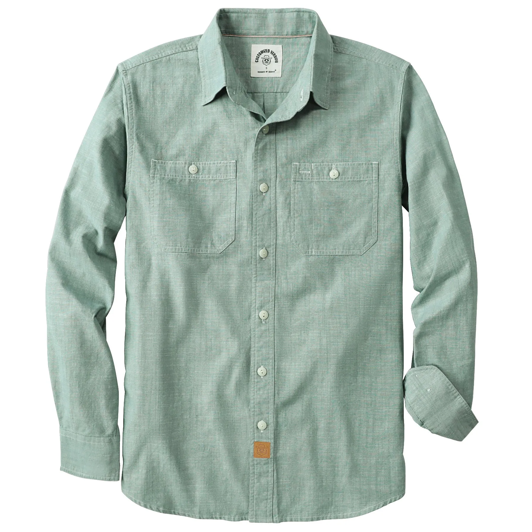 Dubinik® 5.5oz Light Green Chambray Long Sleeve Button-Front Closure Pocket Cotton Workshirt#58005 sold by Dubinik