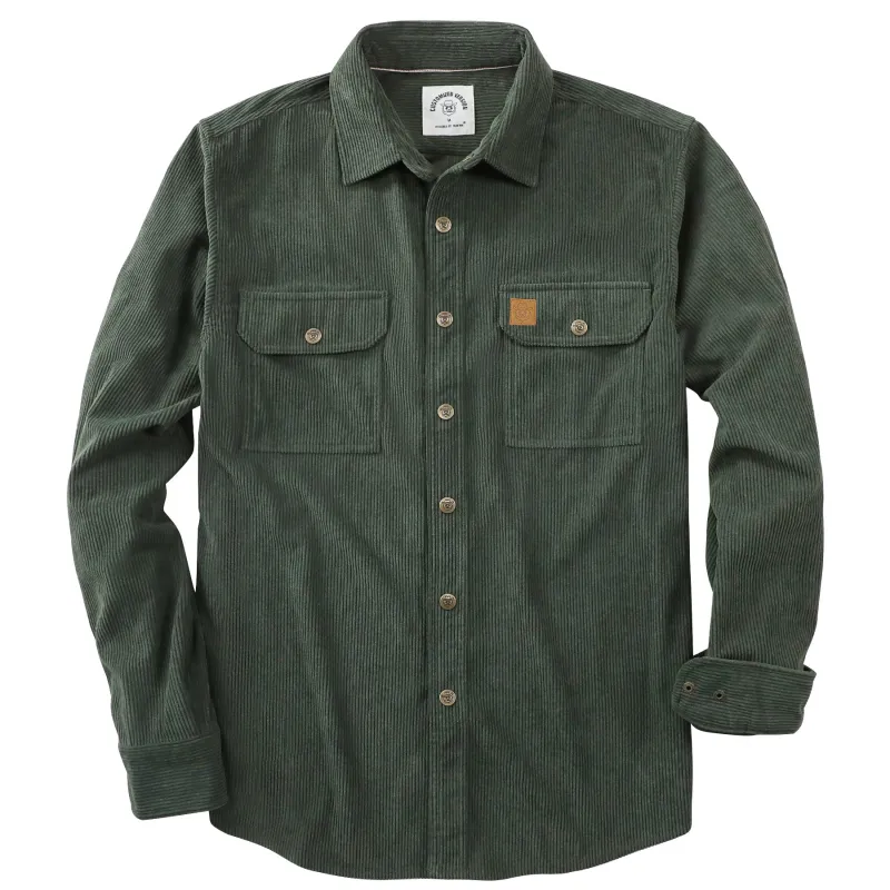 Dubinik® 8.3oz Corduroy Shirt Men Green Solid Corduroy Jacket Men Long Sleeve Casual Work Vintage Regular Fit Mens Snap Button Shirt#31006 made by Dubinik