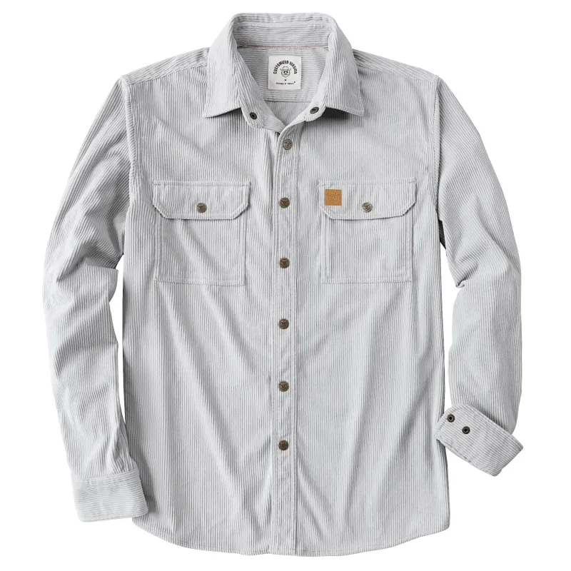 Dubinik® 8.3oz Corduroy Shirt Men Grey Solid Corduroy Jacket Men Long Sleeve Casual Work Vintage Regular Fit Mens Snap Button Shirt#31005 made by Dubinik