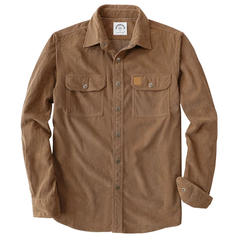 Dubinik® 8.3oz Corduroy Shirt Men Brown Solid Corduroy Jacket Men Long Sleeve Casual Work Vintage Regular Fit Mens Snap Button Shirt#31002 made by Dubinik