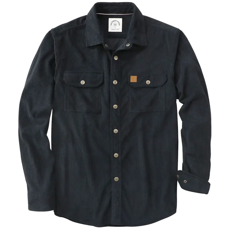 Dubinik® 8.3oz Corduroy Shirt Men Black Solid Corduroy Jacket Men Long Sleeve Casual Work Vintage Regular Fit Mens Snap Button Shirt#31001 made by Dubinik
