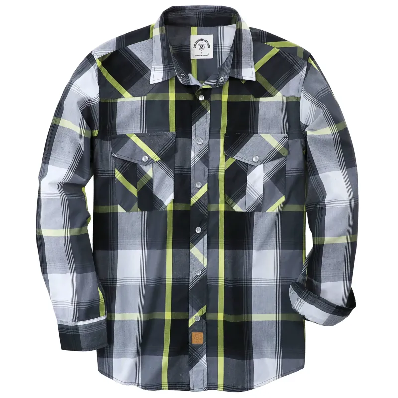 Dubinik® 3.2oz Pearl Snap Shirts for Men Long Sleeve Western Shirts for Men Vintage Casual Plaid Shirt Cowboy Shirts for Men#42017 made by Dubinik